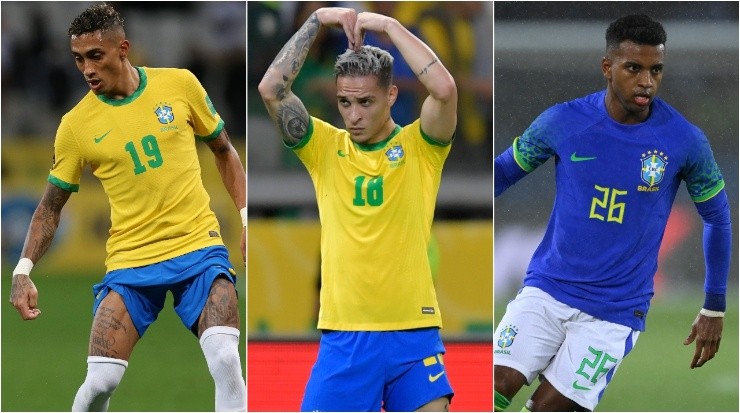 Raphinha (l), Antony (c), and Rodrygo. (Getty Images)