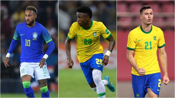 Neymar (l), Vinicius Junior (c) and Gabriel Martinelli. (Getty Images)
