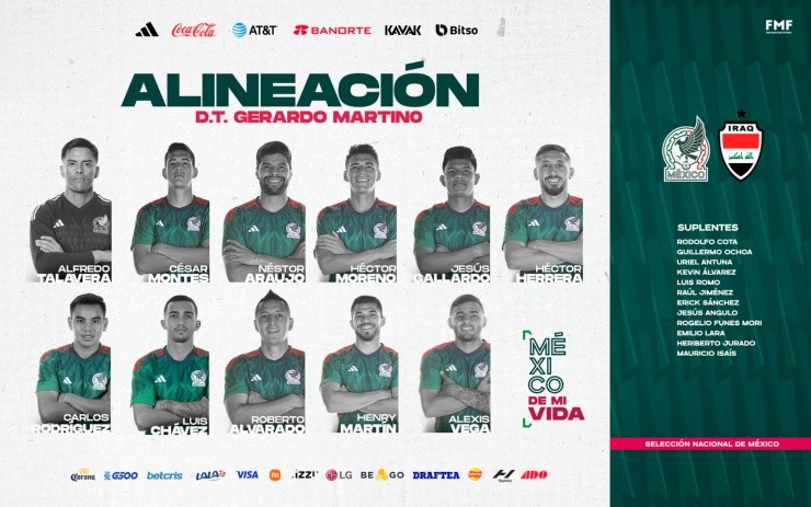 Alineación de México vs. Irak