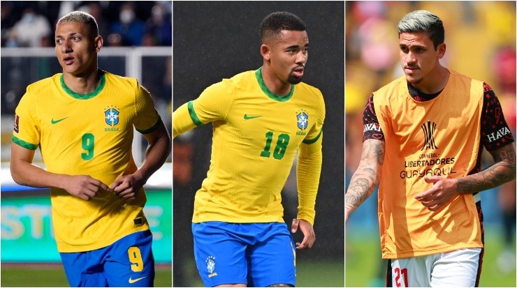 Richarlison (l), Gabriel Jesus (c), and Pedro. (Getty Images)