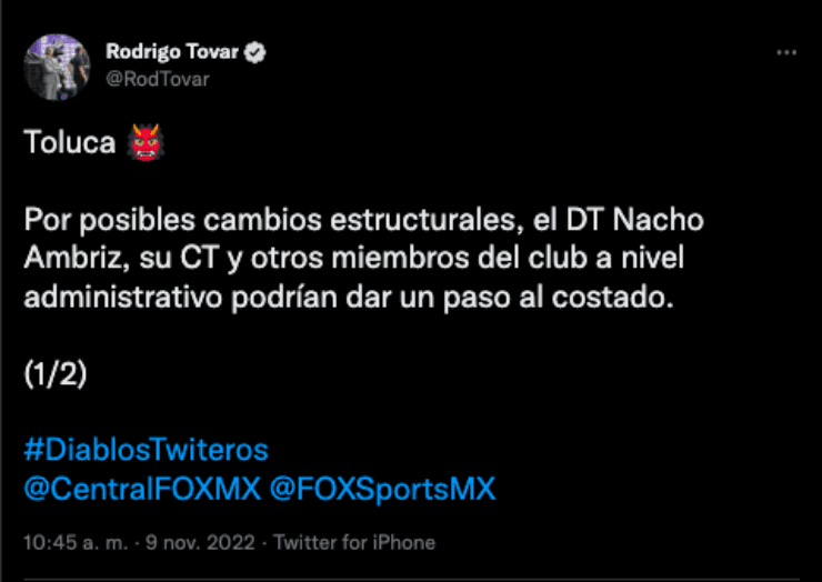Nacho Ambriz podría dejar Toluca | Twitter