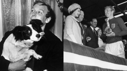 Pickles with his owner and Bobby Moore with the Jules Rimet trophy