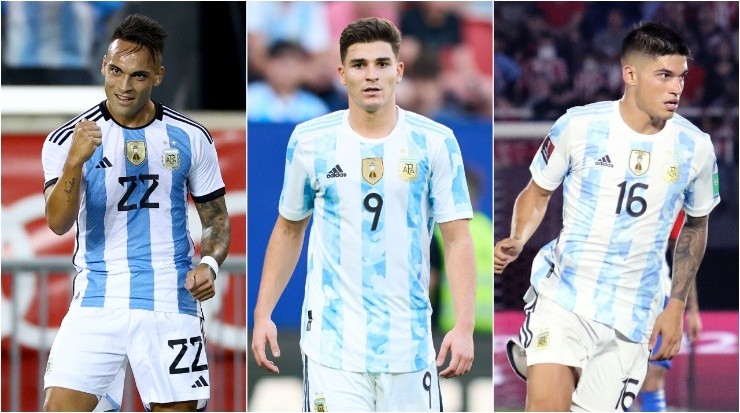 Lautaro Martinez (l), Julian Alvarez (c), and Joaquin Correa. (Getty Images)