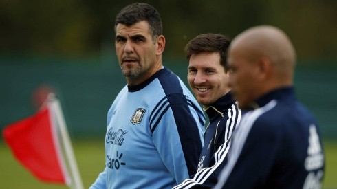 Marcelo "Daddy" D´Andrea y Lionel Messi juntos, como en cada entrenamiento de la Selección Argentina.