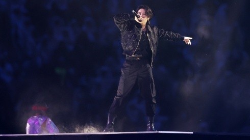 Jung Kook of BTS performs during the opening ceremony prior to the FIFA World Cup Qatar 2022 .