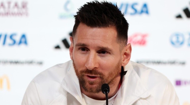 Lionel Messi of Argentina speaks during the Argentina match day -1 Press Conference at Main Media Center on November 21, 2022 in Doha, Qatar. (Photo by Mohamed Farag/Getty Images)