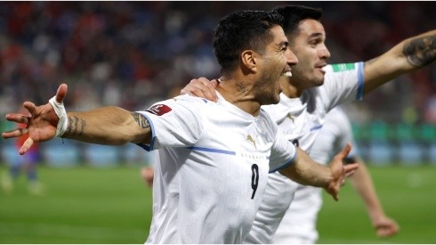 Luis Suarez of Uruguay celebrates after scoring