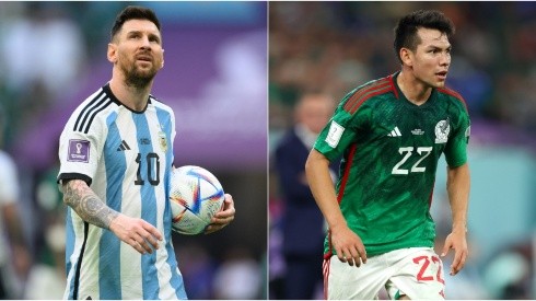 Lionel Messi of Argentina (L) and Hirving Lozano of Mexico (R)