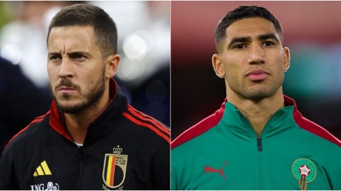 Eden Hazard of Belgium and Achraf Hakimi of Morocco