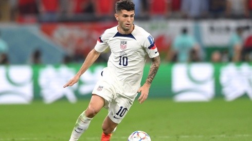 Christian Pulisic in action during the FIFA World Cup Qatar 2022 Group B match between USA and Wales at Ahmad Bin Ali Stadium on November 21, 2022 in Doha, Qatar.