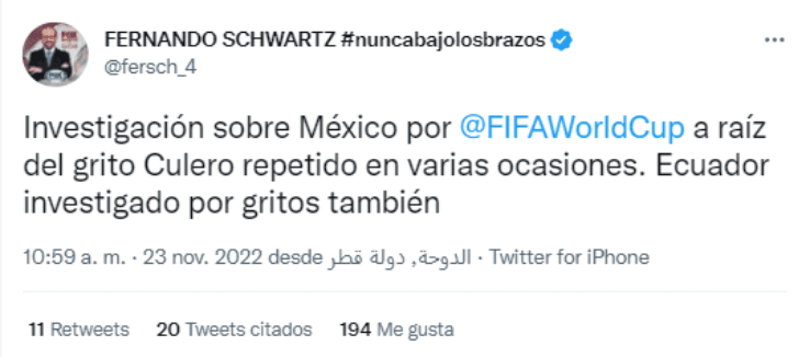 La razón de la investigación de FIFA (Captura de Twitter)