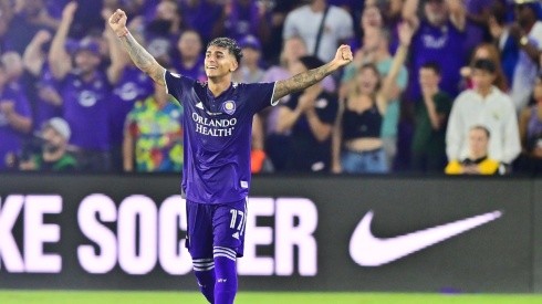 Facundo Torres #17 of Orlando City celebrates after scoring a goal in the second half against the Sacramento Republic FC during the Lamar Hunt U.S. Open Cup at Exploria Stadium on September 07, 2022 in Orlando, Florida.