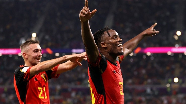 Michy Batshuayi celebra su gol para Bélgica ante Canadá por el Mundial de Qatar 2022.