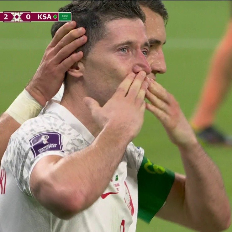 Lewandowski se emocionó tras marcar el segundo. (Getty Images)