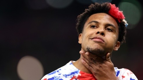 Weston McKennie of United States is seen during the warm up prior to the FIFA World Cup Qatar 2022 Group B match between USA and Wales at Ahmad Bin Ali Stadium on November 21, 2022 in Doha, Qatar.