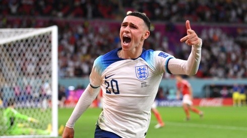 Phil Foden celebrates his goal against Wales