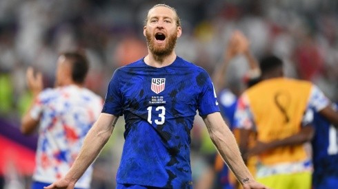 Tim Ream of United States celebrates after their sides victory during the FIFA World Cup Qatar 2022 Group B match between IR Iran and USA at Al Thumama Stadium on November 29, 2022 in Doha, Qatar.