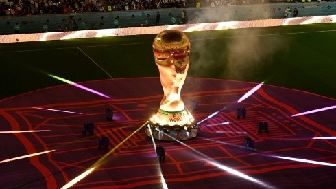 A giant FIFA World Cup trophy prior to thematch between Costa Rica and Germany.