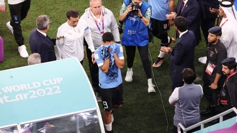 Suárez, desconsolado tras la eliminación uruguaya.