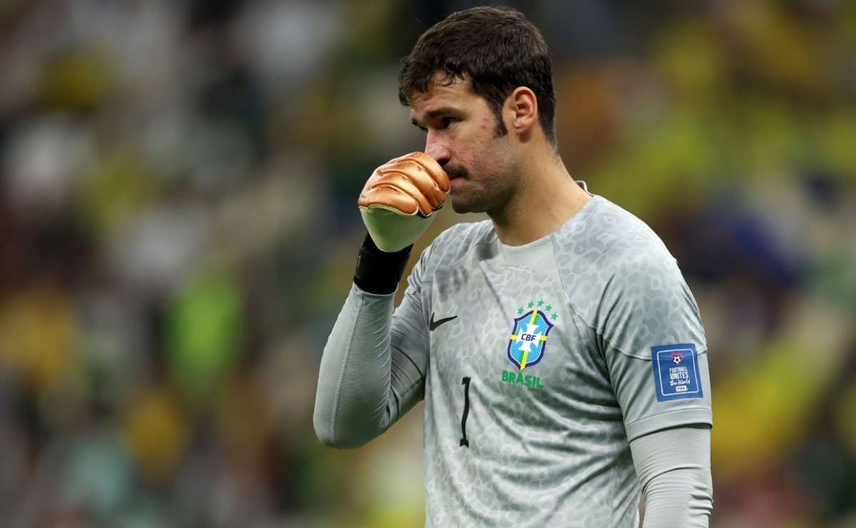 Alisson Becker poses during the official FIFA World Cup Qatar 2022