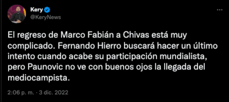 Chivas rechazaría a Marco Fabián | Twitter