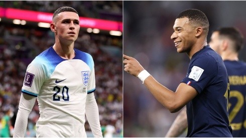 Phil Foden of England (L) and Kylian Mbappe of France (R)