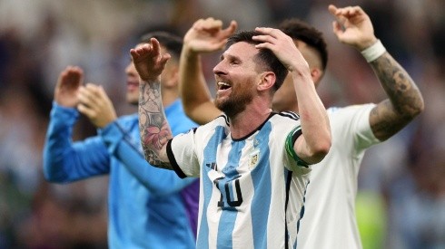 Lionel Messi celebrating.