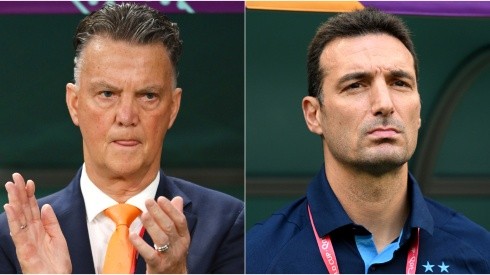 Louis van Gaal of Netherlands and Lionel Scaloni of Argentina