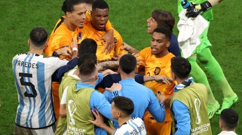 Netherlands and Argentina players clash during the FIFA World Cup Qatar 2022 quarter final match.