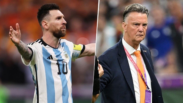 Messi y Van Gaal en el partido de cuartos.