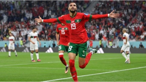 Youssef En-Nesyri of Morocco celebrates after scoring