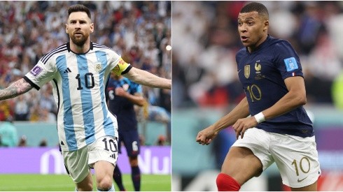 Lionel Messi of Argentina and Kylian Mbappe of France