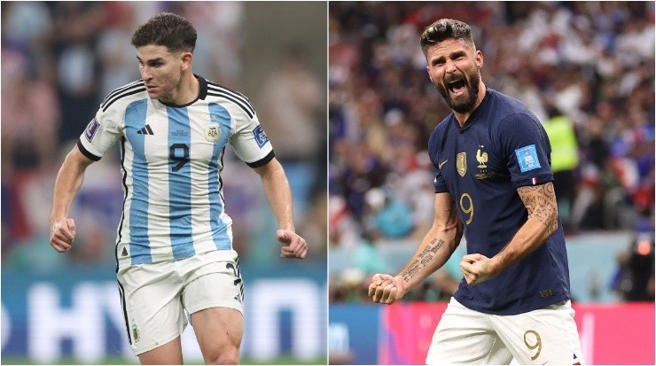 Julian Alvarez (left) and Olivier Giroud. (Getty Images)