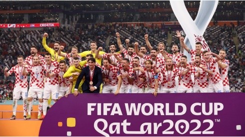 Croatia players celebrate with their FIFA World Cup Qatar 2022 third placed medals