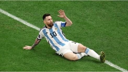 Lionel Messi of Argentina celebrates after scoring