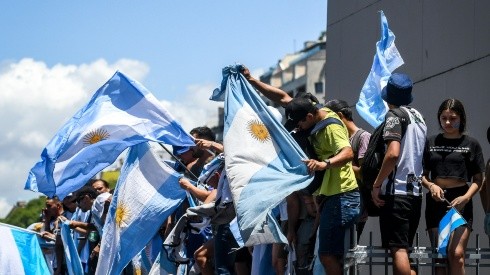 Fans of Argentina cheer for their team during the final match of the FIFA World Cup Qatar 2022.