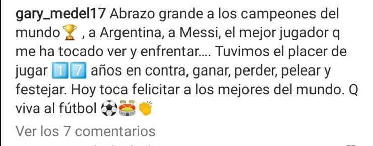 Gary Medel Instagram Lionel Messi Argentina Qatar 2022