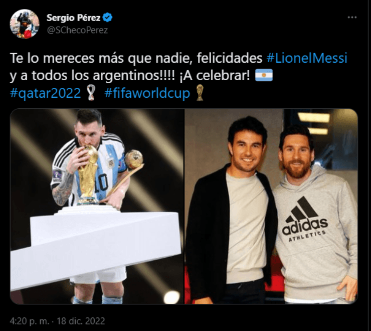 La felicitación de Checo a Messi (@Schecoperez)