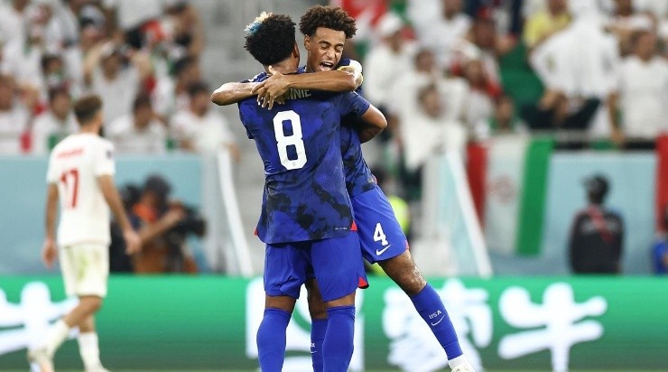 Weston McKennie and Tyler Adams of United States celebrate the team&#039;s first goal during the FIFA World Cup Qatar 2022 Group B match between IR Iran and USA at Al Thumama Stadium on November 29, 2022 in Doha, Qatar. (Photo by Tim Nwachukwu/Getty Images)