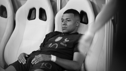 Kylian Mbappe of France looks dejected after his teams loss in the FIFA World Cup Qatar 2022 Final match between Argentina and France at Lusail Stadium on December 18, 2022 in Lusail City, Qatar.