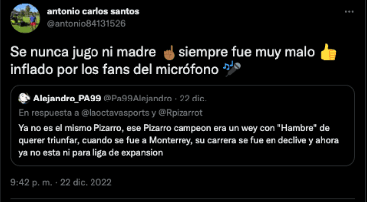 Negro Santos critica a Pizarro | Twitter