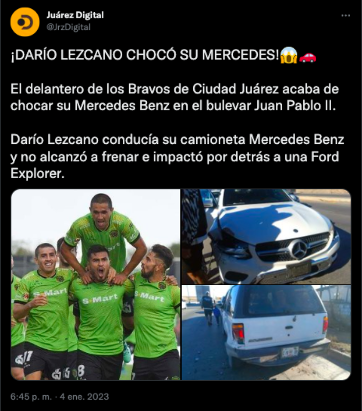 Darío Lezcano protagonizó un choque | Twitter