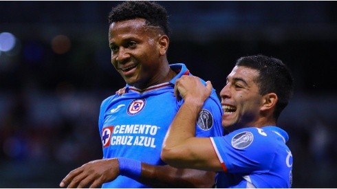 Michael Estrada (L) of Cruz Azul celebrates with Erik Lira (R) of Cruz Azul