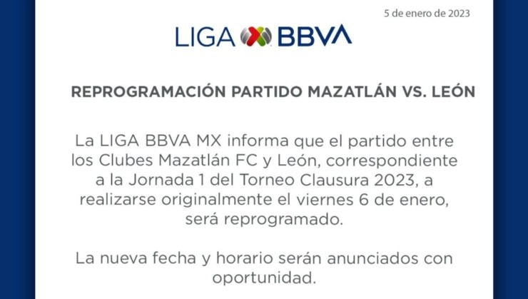 Comunicado de la Liga MX por la suspensión.
