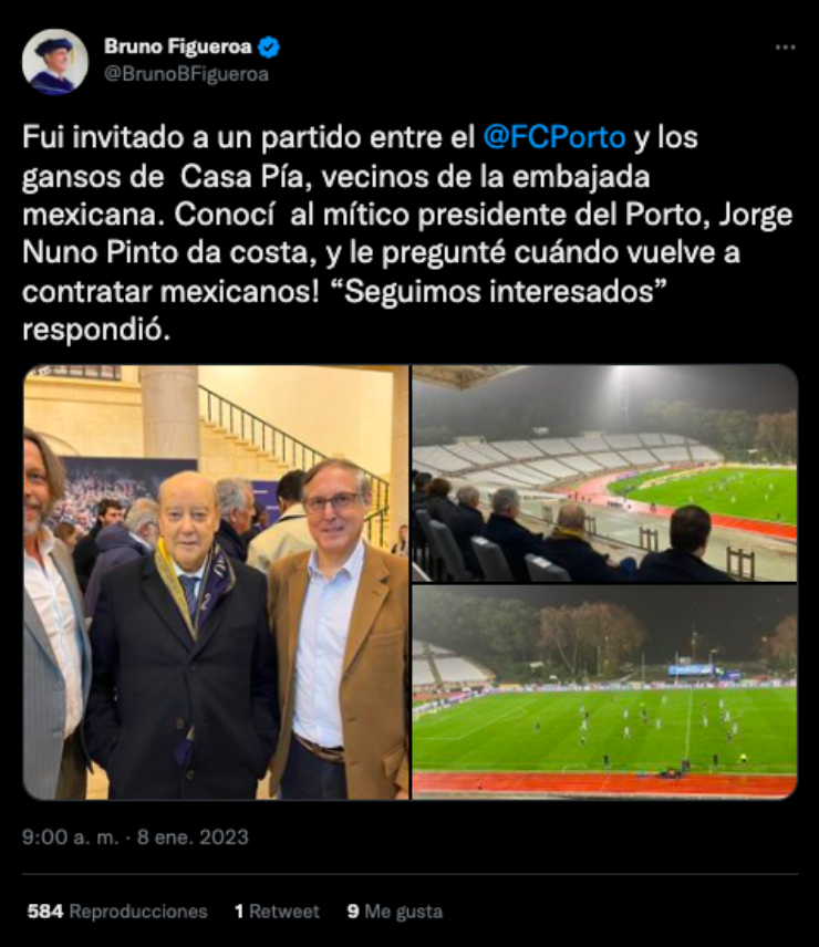 Embajador mexicano platicó con presidente de Porto | Twitter