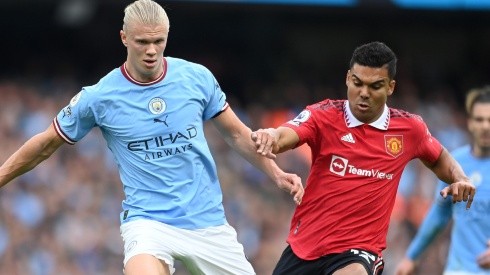 Erling Haaland of Manchester City and Casemiro of Manchester United