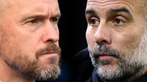 Erik ten Hag of Manchester United and Pep Guardiola of Manchester City