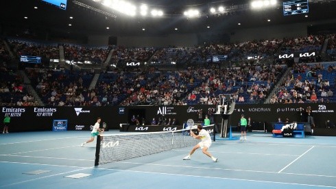 A general view of Rod Laver Arena as Daniil Medvedev of Russia and Novak Djokovic of compete