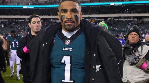 QB Jalen Hurts of the Eagles after the game vs the Giants in 2023