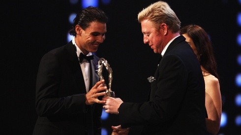 Boris becker y Rafa Nadal, durante los premios Laureus 2011